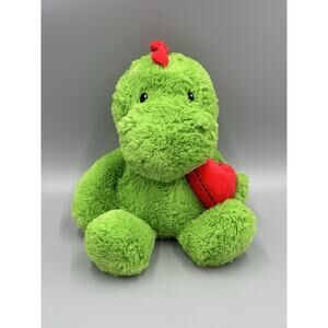 MTY International Green Dinosaur Plush Holding Red Heart 12” Stuffed Animal